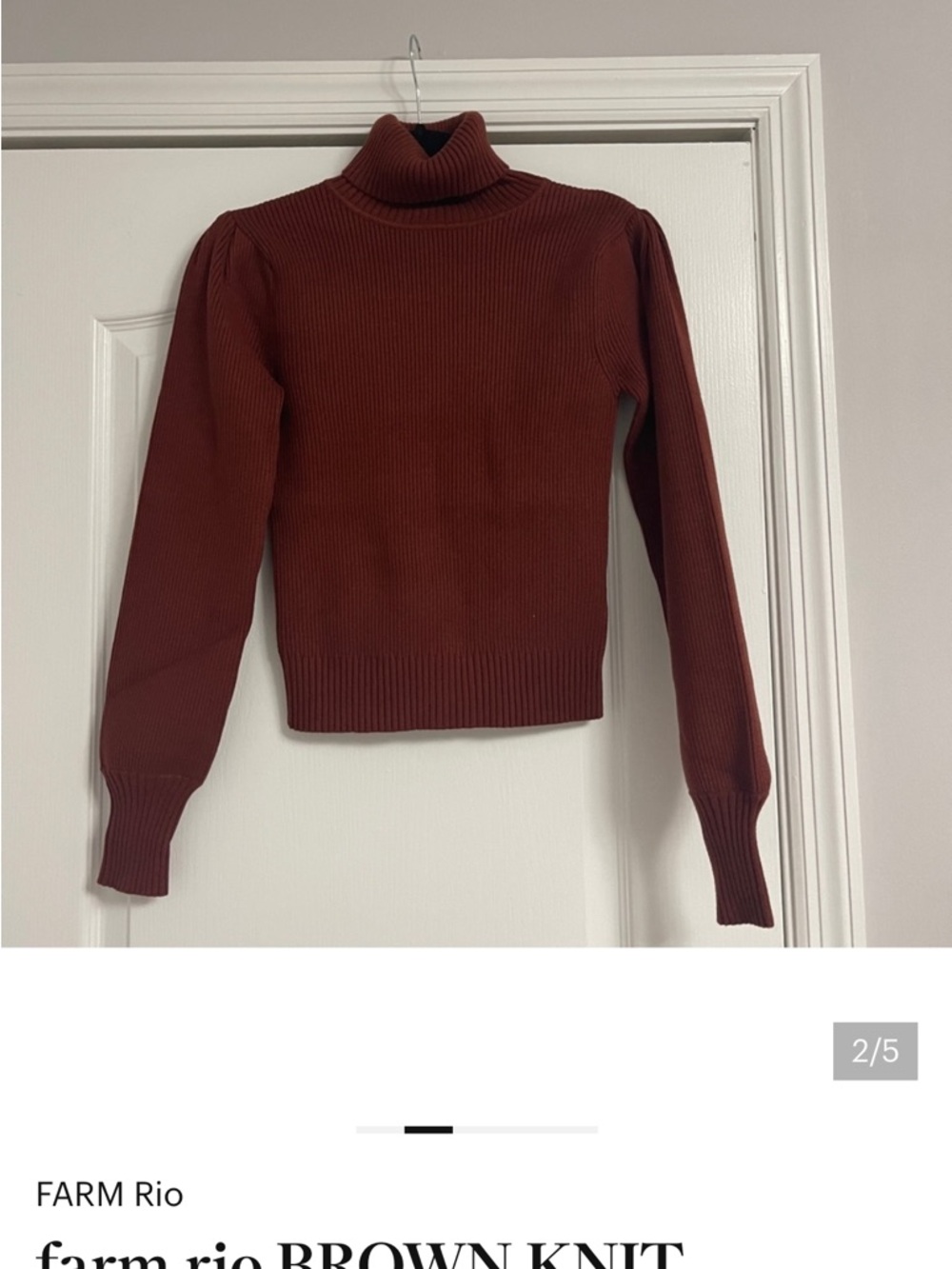 FARM Rio Rust-Brown Ribbed Turtleneck Sweater - Picture 3 of 4